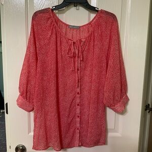 Olivia Moon Pink Blouse with Tie Front and Relaxed Fit